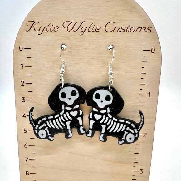 Skeleton Dog Earrings - Halloween Earrings - Weenie Dog Earrings - Dachsund - Picture 8 of 8